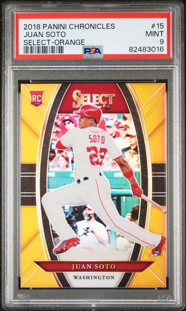 Graded 2018 Panini Chronicles Juan Soto #15 /199 Select Orange Rookie RC Baseball Card PSA 9 Mint