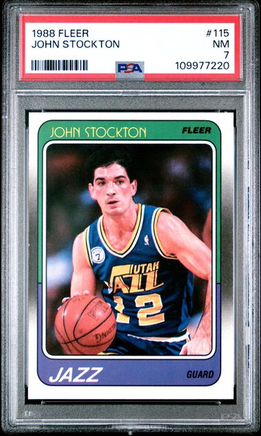Graded 1988 Fleer John Stockton #115 Rookie RC Basketball Card PSA 7 NM