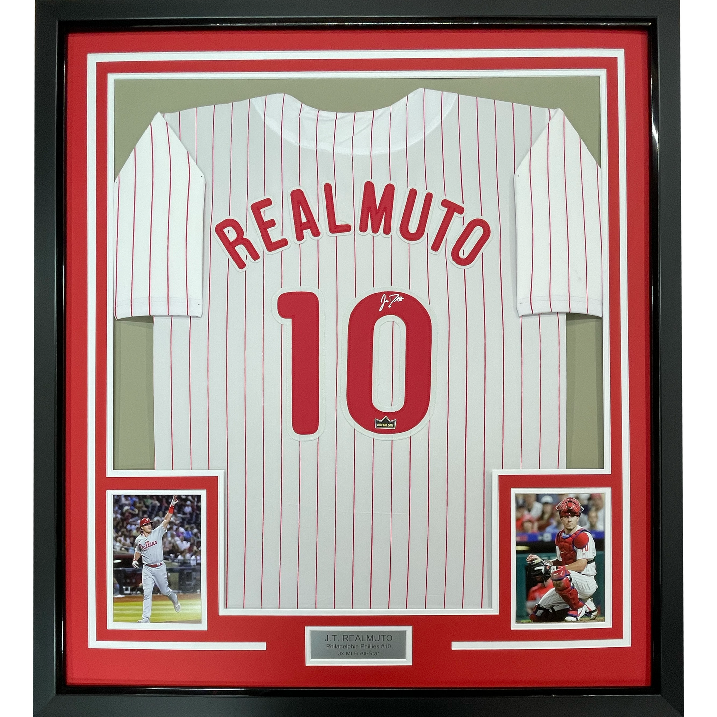 Framed Facsimile Autographed JT J.T. Realmuto 35x39 Philadelphia Pinstripe Reprint Laser Auto Baseball Jersey