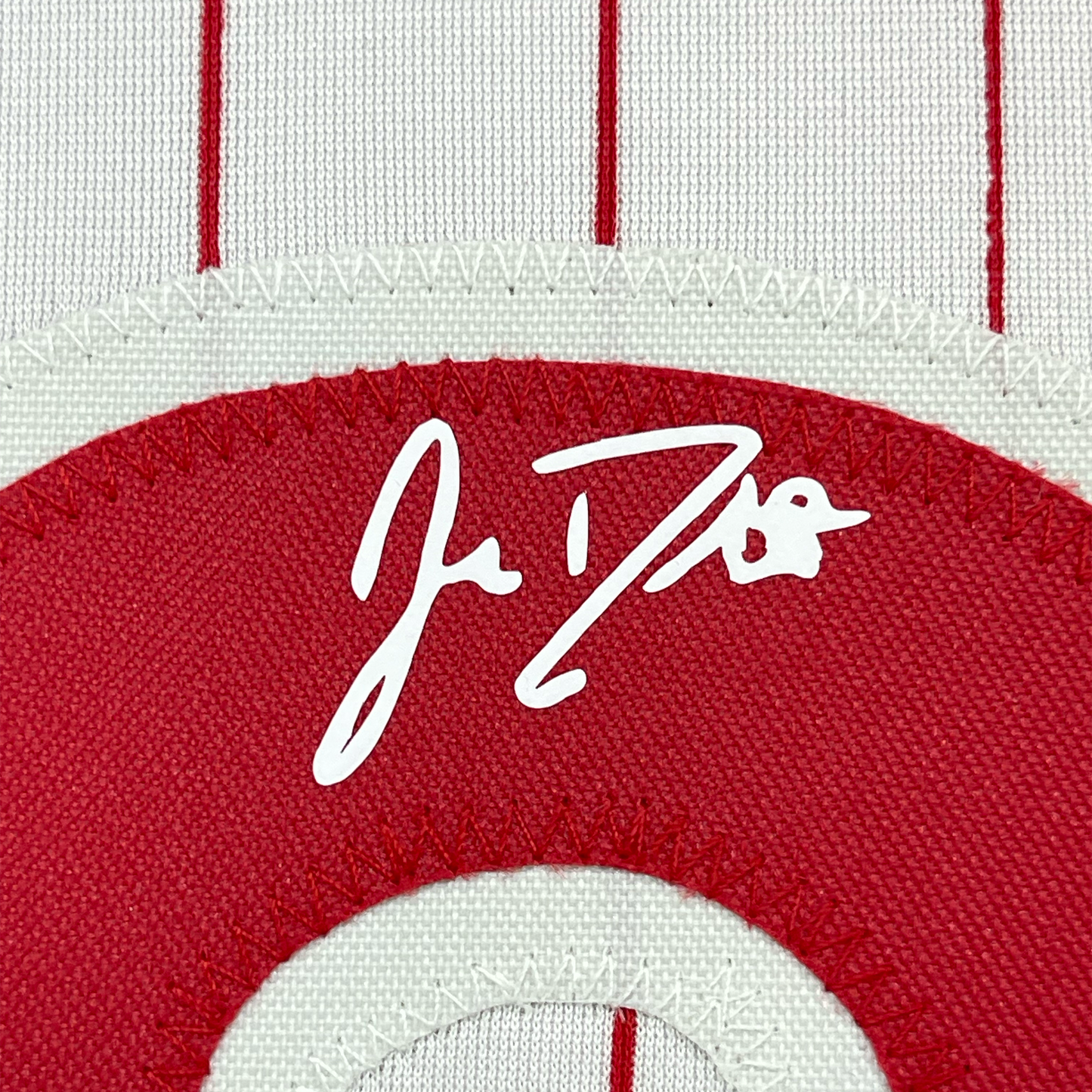 Framed Facsimile Autographed JT J.T. Realmuto 35x39 Philadelphia Pinstripe Reprint Laser Auto Baseball Jersey