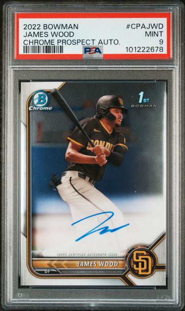 Graded 2022 Bowman Chrome James Wood #CPAJWD 1st Bowman Auto Rookie RC Baseball Card PSA 9 Mint