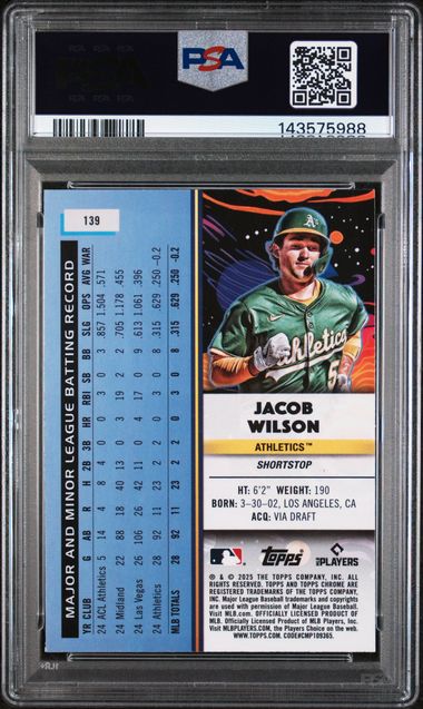 Graded 2025 Topps Cosmic Chrome Jacob Wilson #139 Rookie RC Baseball Card PSA 10 Gem Mint