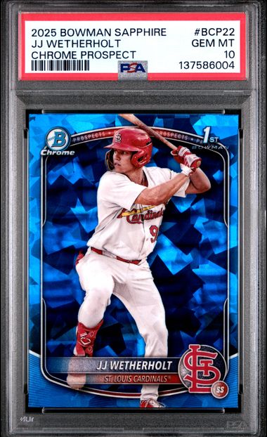Graded 2025 Topps Bowman Sapphire JJ Wetherholt #BCP22 Chrome Prospect Rookie RC Baseball Card PSA 10 Gem Mint