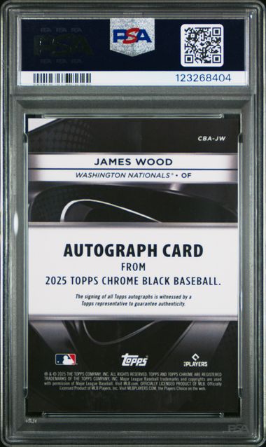 Graded 2025 Topps Chrome Black James Wood #CBA-JW Auto Rookie RC Baseball Card PSA 10 Gem Mint