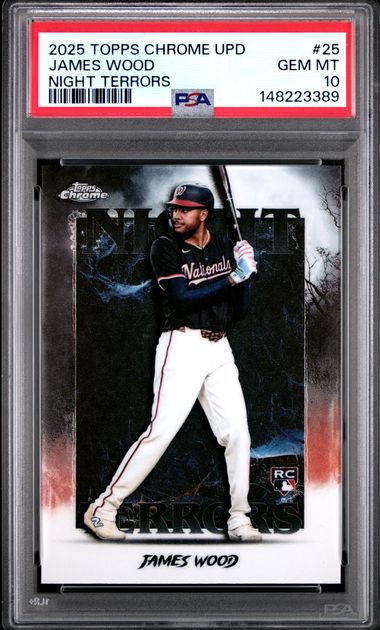 Graded 2025 Topps Chrome Update James Wood #25 Night Terrors Rookie RC Baseball Card PSA 10 Gem Mint
