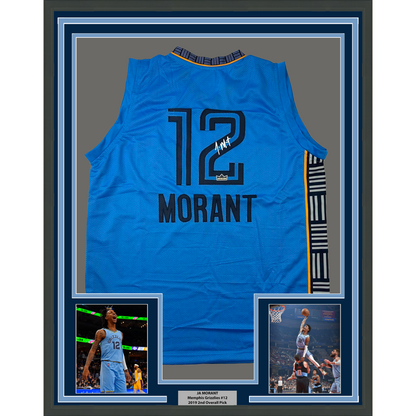 Framed Facsimile Autographed Ja Morant 35x39 Memphis Light Blue Reprint Laser Auto Basketball Jersey
