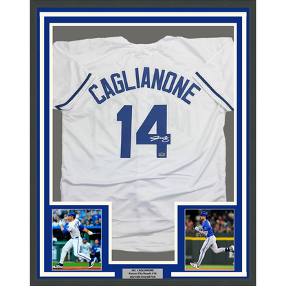 Framed Facsimile Autographed Jac Caglianone 35x39 Kansas City White Reprint Laser Auto Baseball Jersey