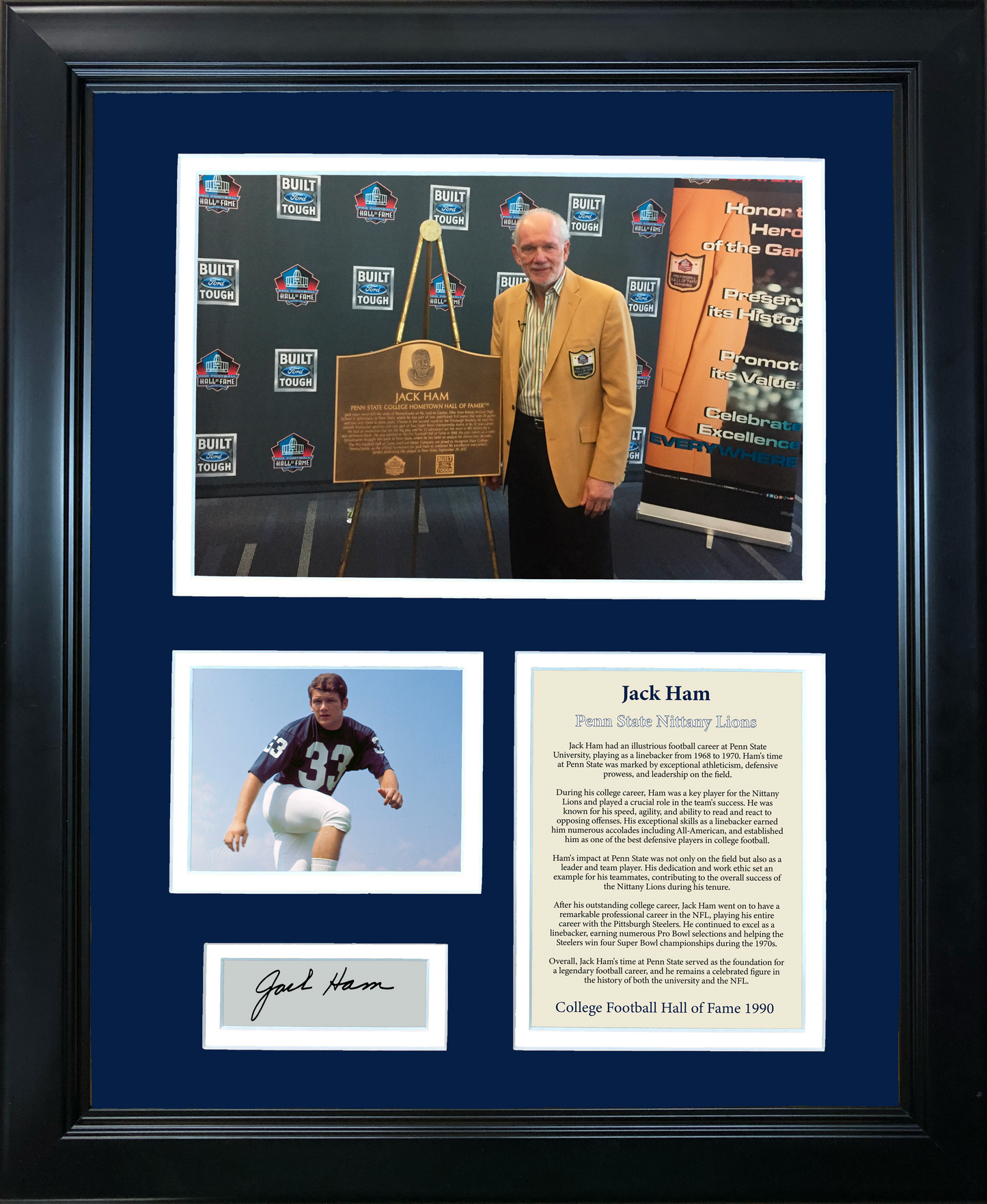 Framed Jack Ham Penn State Nittany Lions College Football Hall of Fame Facsimile Laser Engraved Signature Auto 11"x14" Photo Sig Collage