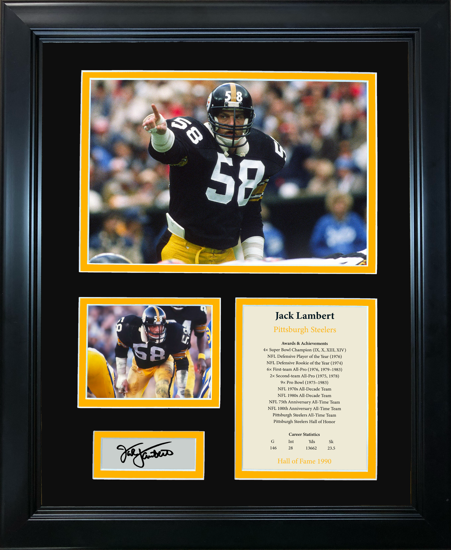 Framed Jack Lambert Hall of Fame Facsimile Laser Engraved Signature Auto Pittsburgh Steelers 11"x14" Photo Sig Collage
