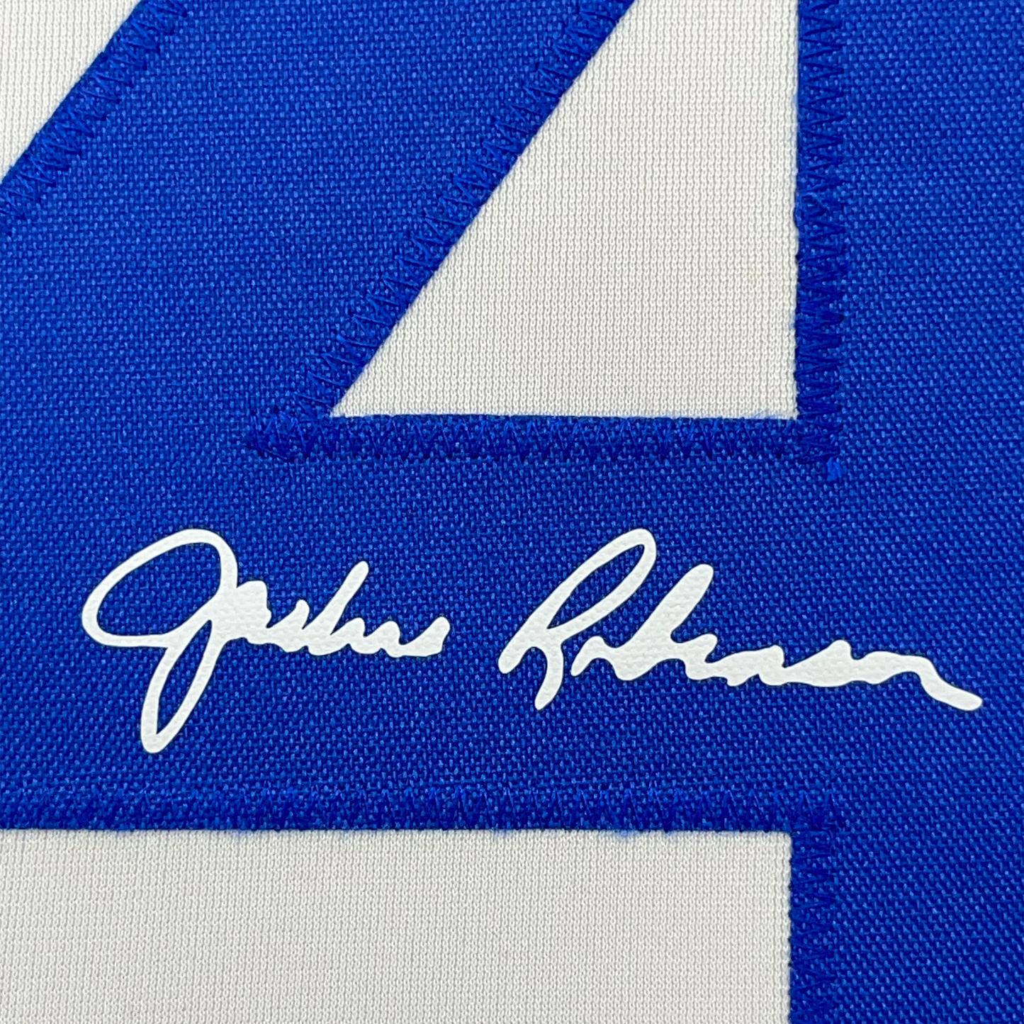 Framed Facsimile Autographed Jackie Robinson 35x39 Brooklyn Los Angeles LA White Reprint Laser Auto Baseball Jersey