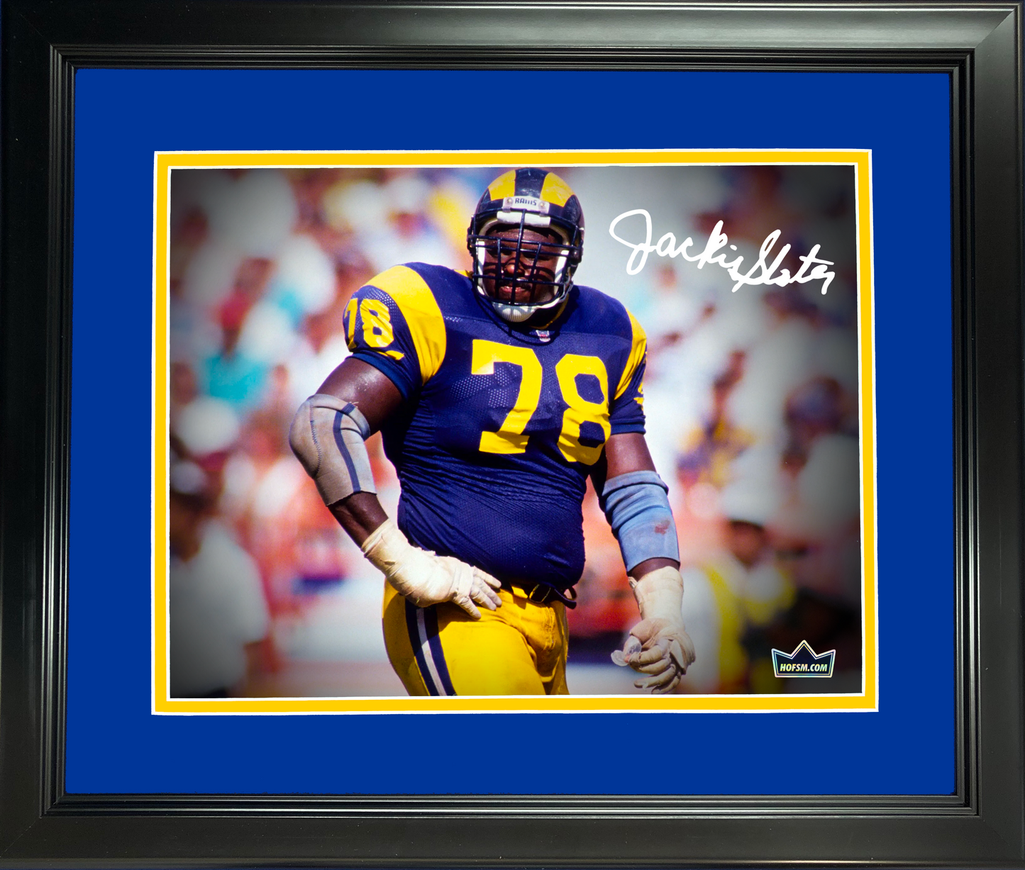 Framed Jackie Slater Los Angeles Rams Facsimile Laser Engraved Signature Auto 11"x14" Football Photo HOFSM Holo
