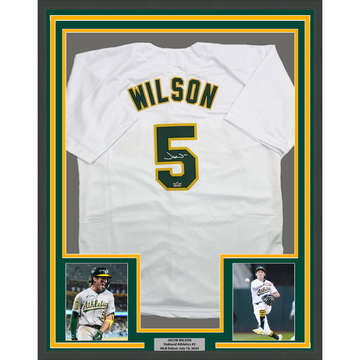 Framed Facsimile Autographed Jacob Wilson 35x39 Oakland White Reprint Laser Auto Baseball Jersey