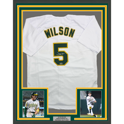 Framed Facsimile Autographed Jacob Wilson 35x39 Oakland White Reprint Laser Auto Baseball Jersey