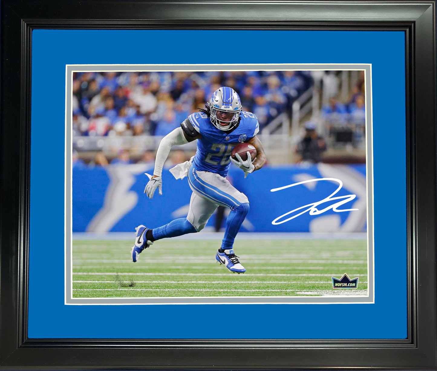 Framed Jahmyr Gibbs Detroit Lions Facsimile Laser Engraved Signature Auto 11"x14" Football Photo HOFSM Holo