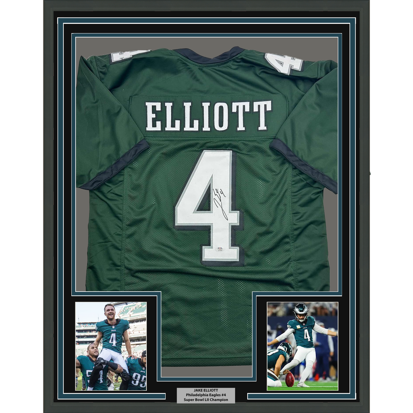 Framed Autographed/Signed Jake Elliott 35x39 Philadelphia Green Football Jersey PSA/DNA COA