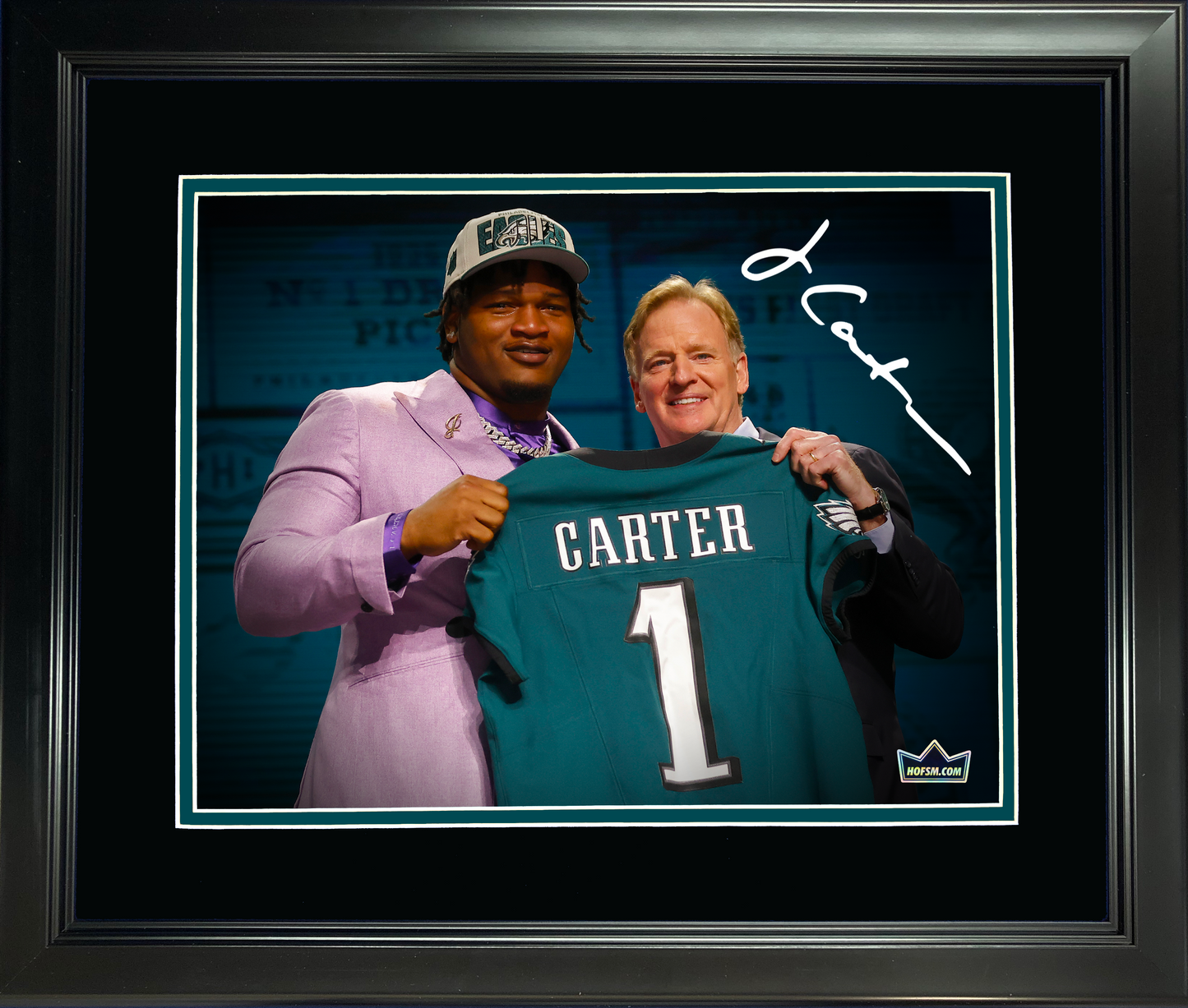 Framed Jalen Carter Facsimile Laser Engraved Signature Auto Philadelphia Eagles 11"x14" Football Photo HOFSM Holo
