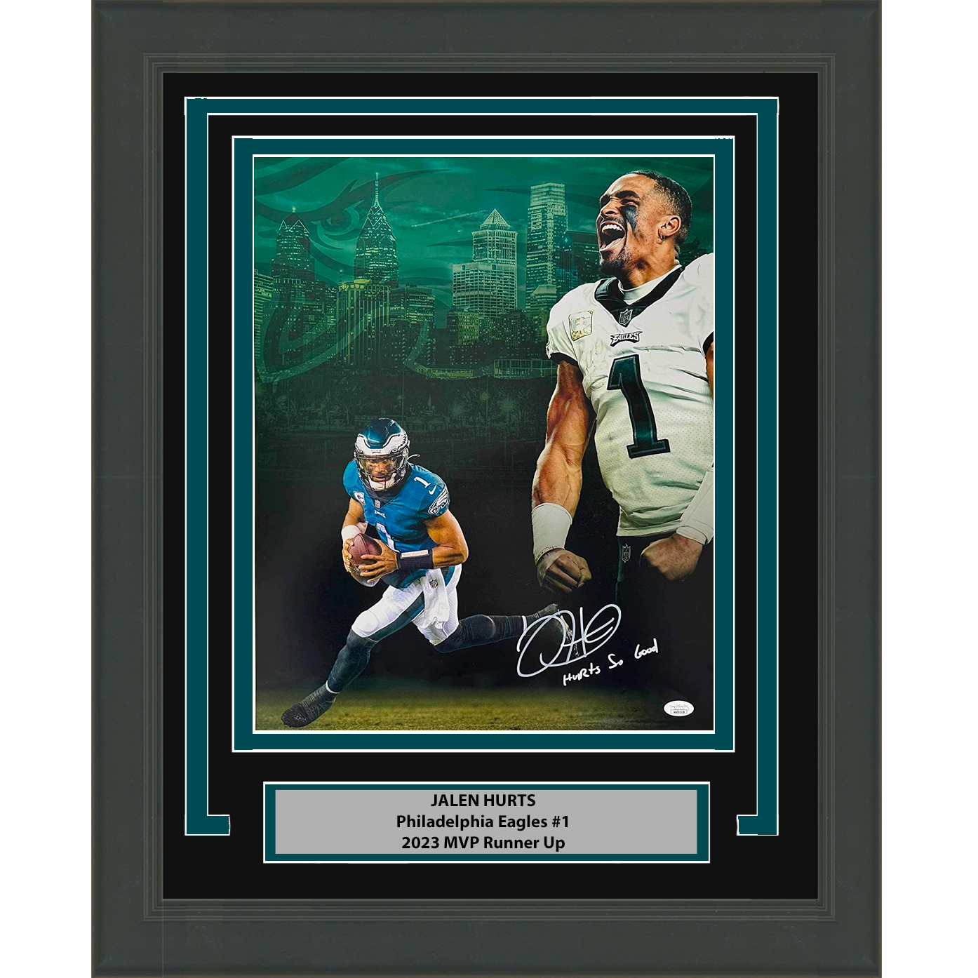 Framed Autographed/Signed Jalen Hurts So Good Inscribed Philadelphia Eagles 16x20 Football Photo JSA COA #3