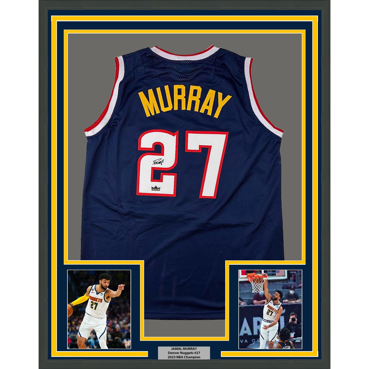 Framed Facsimile Autographed Jamal Murray 35x39 Denver Blue Reprint Laser Auto Basketball Jersey