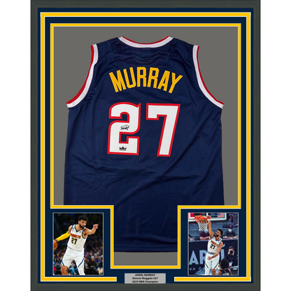Framed Facsimile Autographed Jamal Murray 35x39 Denver Blue Reprint Laser Auto Basketball Jersey