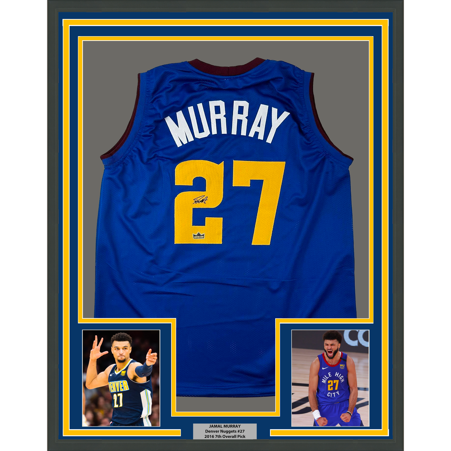 Framed Facsimile Autographed Jamal Murray 35x39 Denver Royal Blue Reprint Laser Auto Basketball Jersey