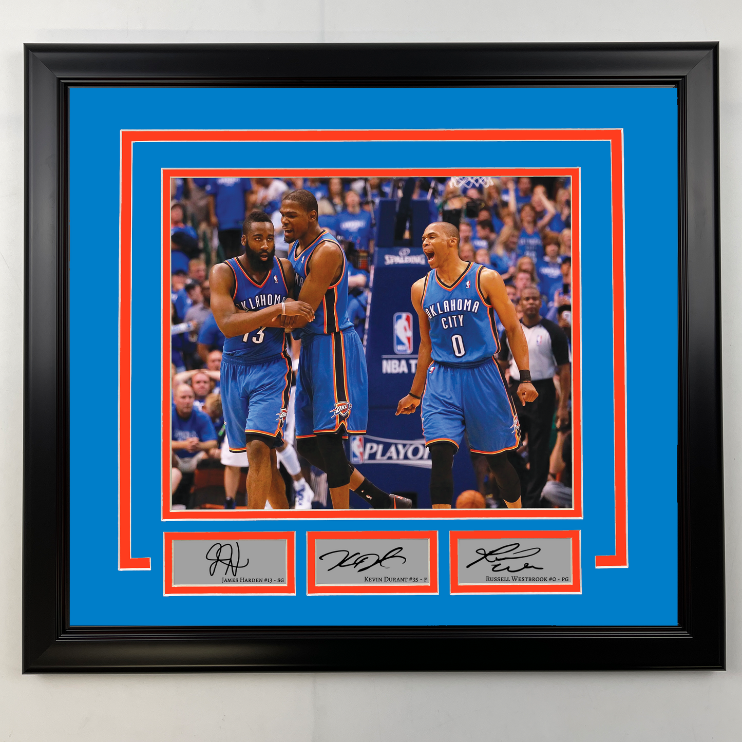 Framed James Harden, Kevin Durant & Russell Westbrook Facsimile Laser Engraved Signatures Oklahoma City Thunder 19x21 Basketball Photo