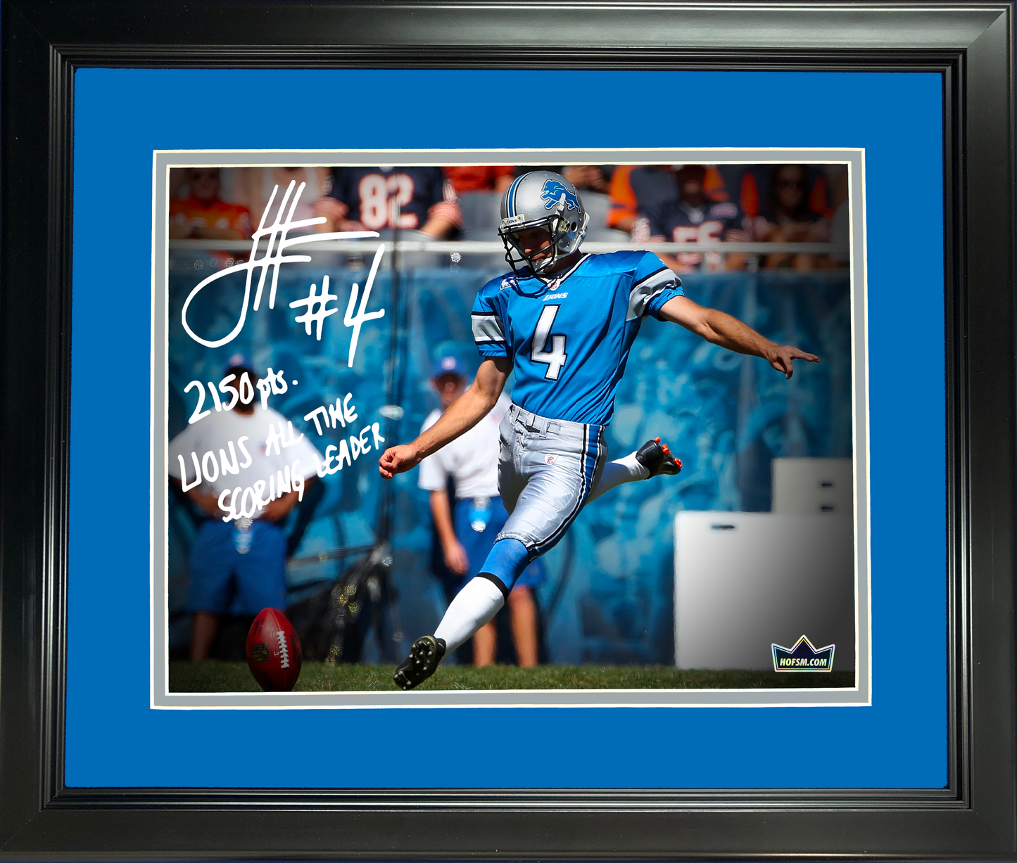 Framed Jason Hanson  2150 Points Lions All Time Scoring Leader  Detroit Lions Facsimile Laser Engraved Signature Auto 11"x14" Football Photo HOFSM Holo