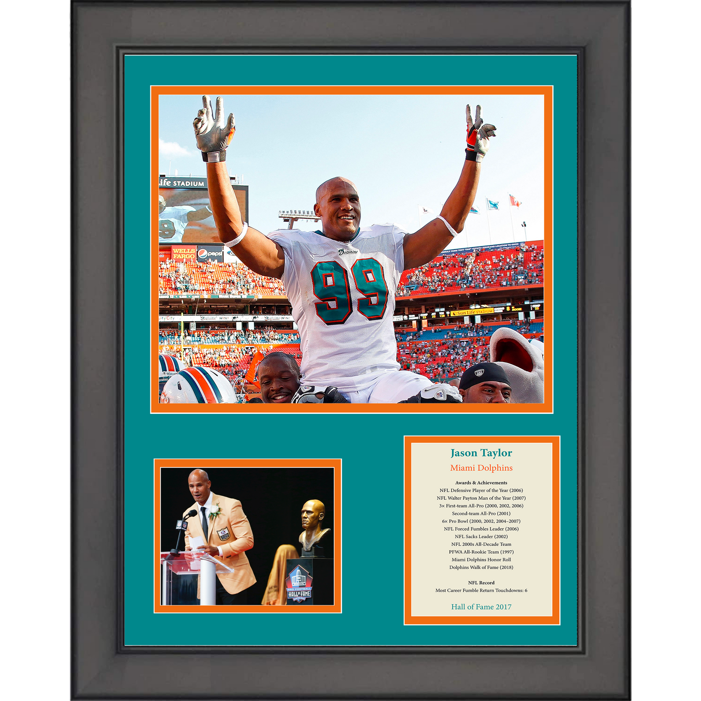 Framed Jason Taylor Hall of Fame Miami Dolphins 11"x14" Football Three Photo Collage