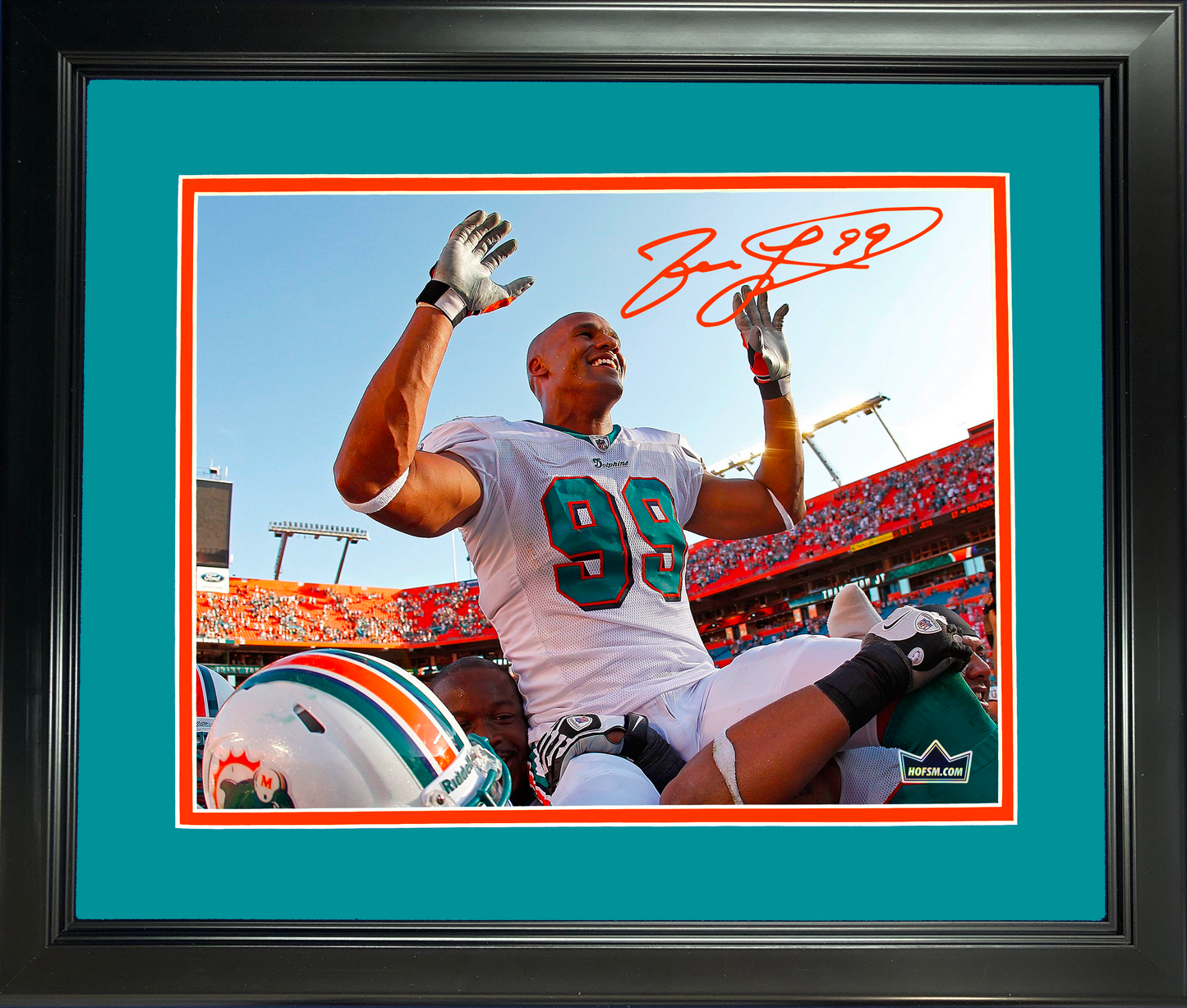 Framed Jason Taylor Miami Dolphins Facsimile Laser Engraved Signature Auto 11"x14" Football Photo HOFSM Holo