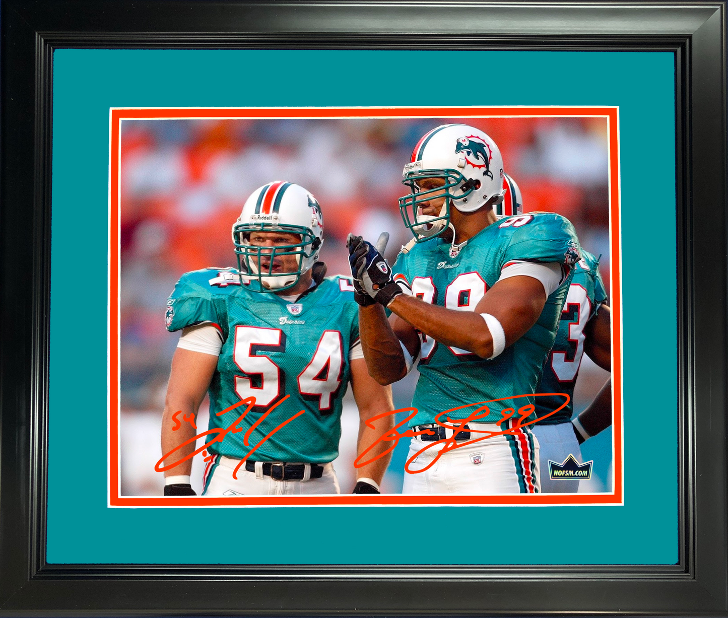Framed Jason Taylor & Zach Thomas Miami Dolphins Dual Facsimile Laser Engraved Signature Auto 11"x14" Football Photo HOFSM Holo