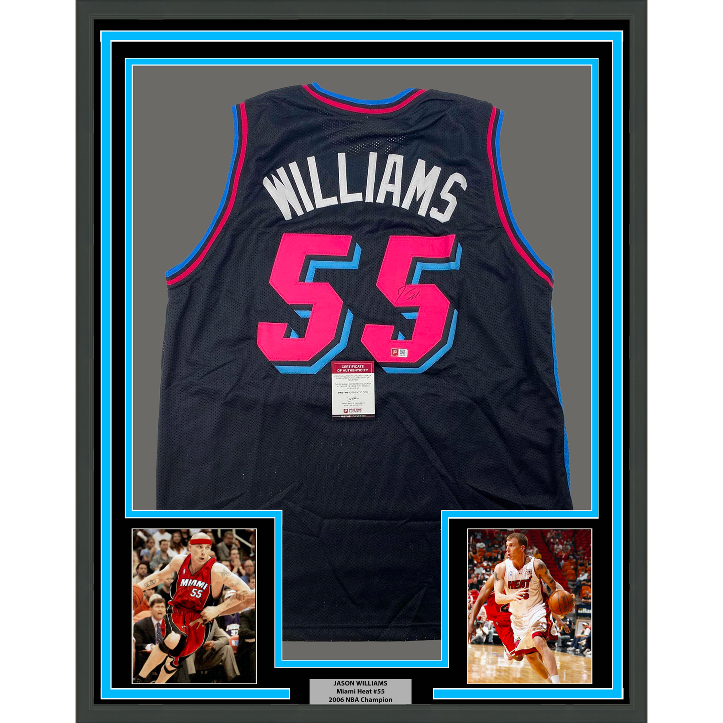 Framed Autographed/Signed Jason Williams 35x39 Miami Black Vice City Basketball Jersey Pristine PA COA