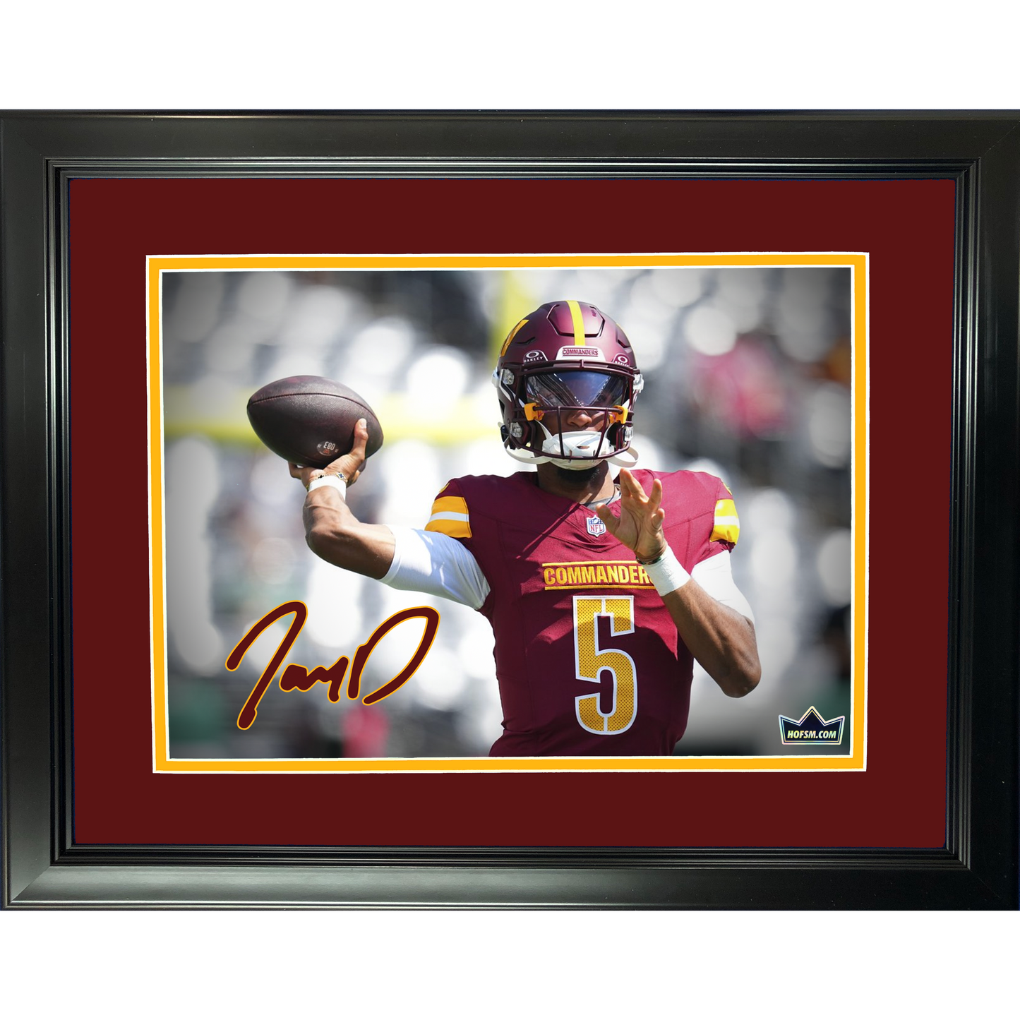 Framed Jayden Daniels Facsimile Laser Engraved Signature Auto Washington Commanders 11"x14"Football Photo HOFSM Holo