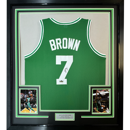 Framed Facsimile Autographed Jaylen Brown 35x39 Boston Green Reprint Laser Auto Basketball Jersey