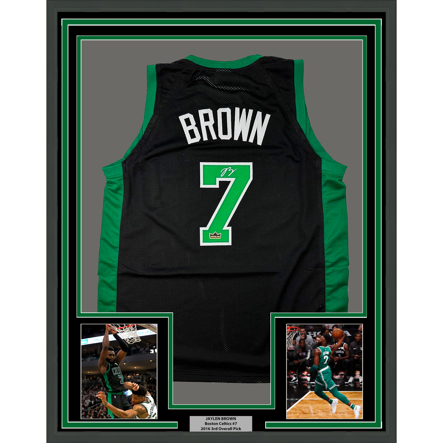 Framed Facsimile Autographed Jaylen Brown 35x39 Boston Black Reprint Laser Auto Basketball Jersey