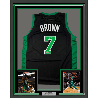 Framed Facsimile Autographed Jaylen Brown 35x39 Boston Black Reprint Laser Auto Basketball Jersey