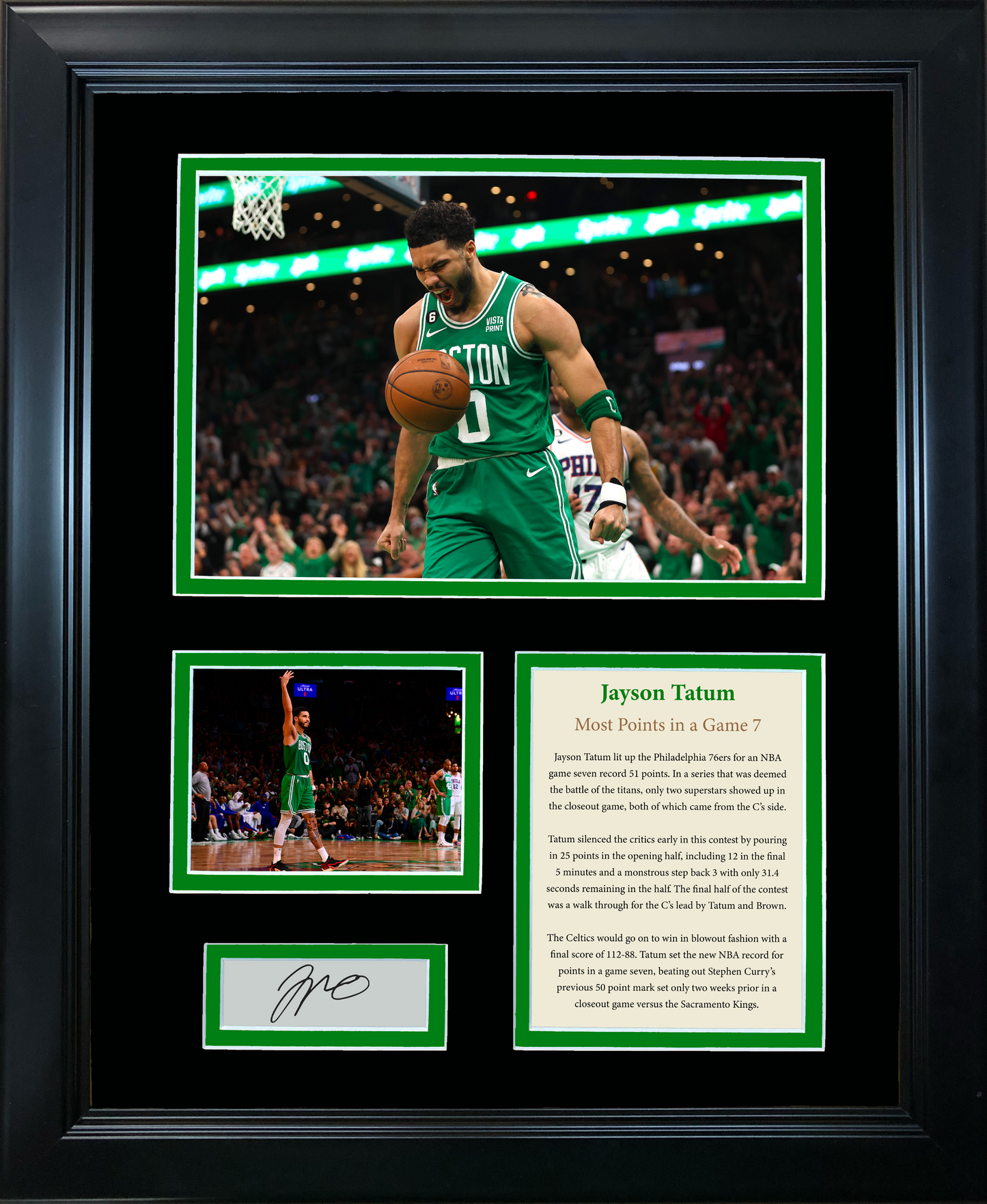 Framed Jayson Tatum NBA Record 51 Points in a Game 7 Facsimile Laser Engraved Signature Auto Boston Celtics Basketball 11"x14" Photo Sig Collage