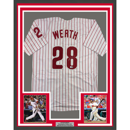 Framed Autographed/Signed Jayson Werth 35x39 Philadelphia Pinstripe Baseball Jersey Beckett BAS COA