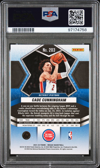 Graded 2021 Panini Mosaic Cade Cunningham #203 Rookie RC Basketball Card PSA 10 Gem Mint