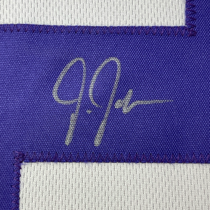Framed Autographed/Signed Justin Jefferson 35x39 LSU White College Football Jersey JSA COA