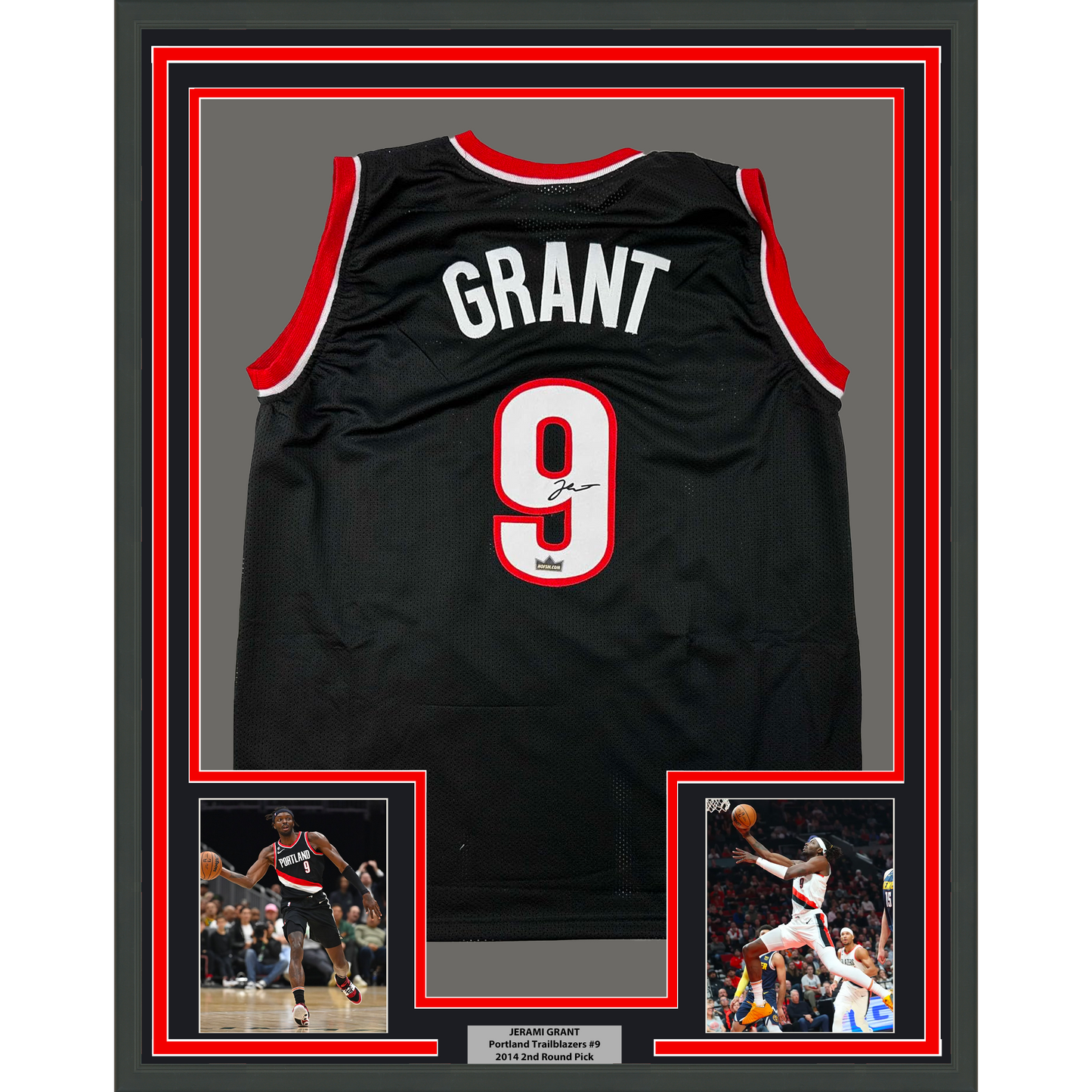 Framed Facsimile Autographed Jerami Grant 35x39 Portland Black Reprint Laser Auto Basketball Jersey