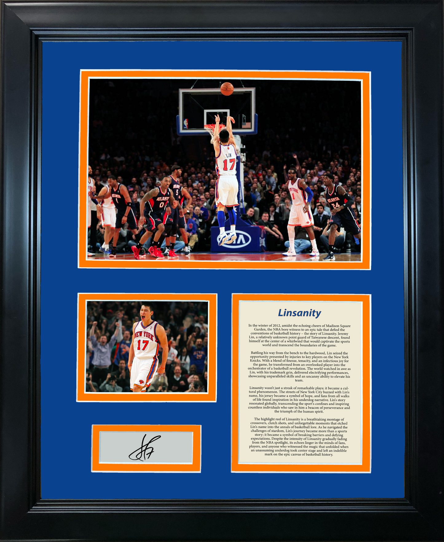 Framed Jeremy Lin  Linsanity  New York Knicks Facsimile Laser Engraved Signature Auto Basketball 11"x14" Photo Sig Collage