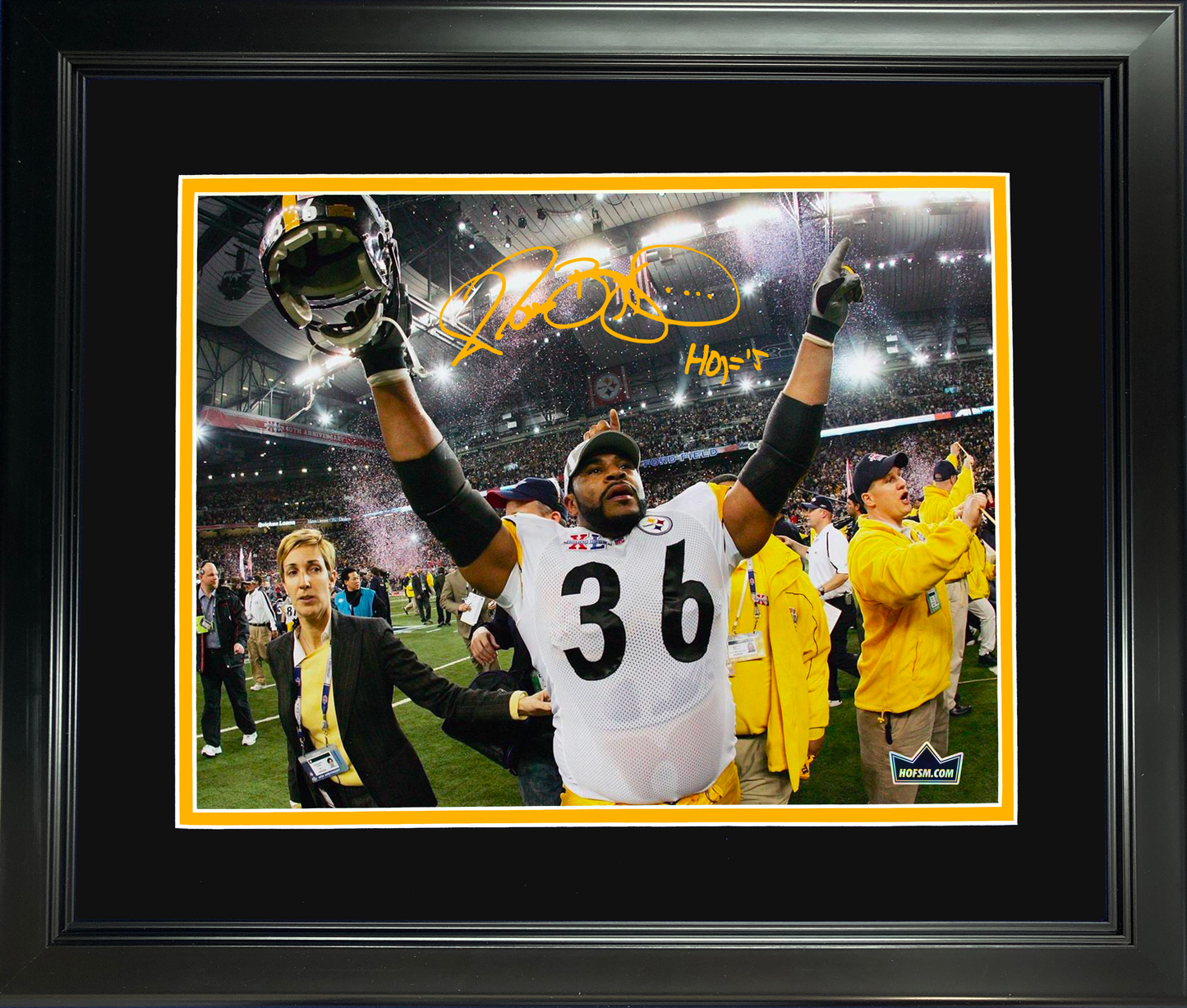 Framed Jerome Bettis Facsimile Laser Engraved Signature Auto Pittsburgh Steelers 11"x14" Football Photo HOFSM Holo