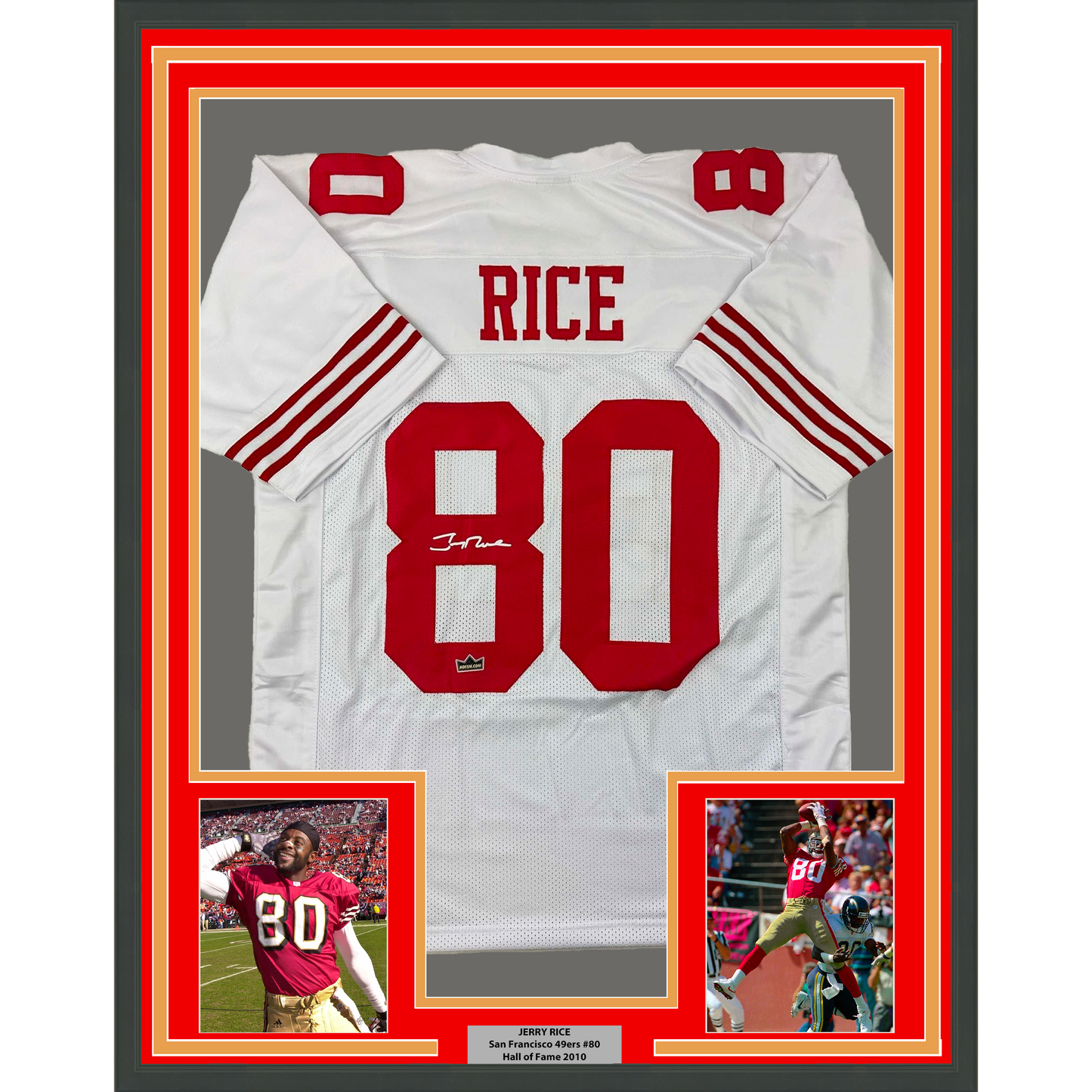 Framed Facsimile Autographed Jerry Rice 35x39 San Francisco White Reprint Laser Auto Football Jersey