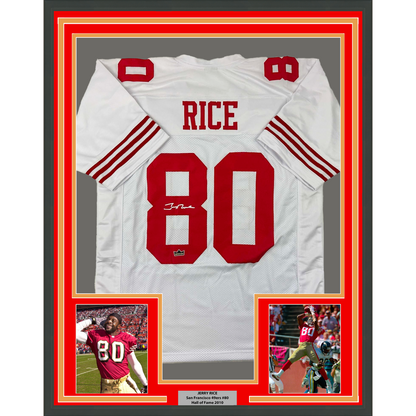 Framed Facsimile Autographed Jerry Rice 35x39 San Francisco White Reprint Laser Auto Football Jersey