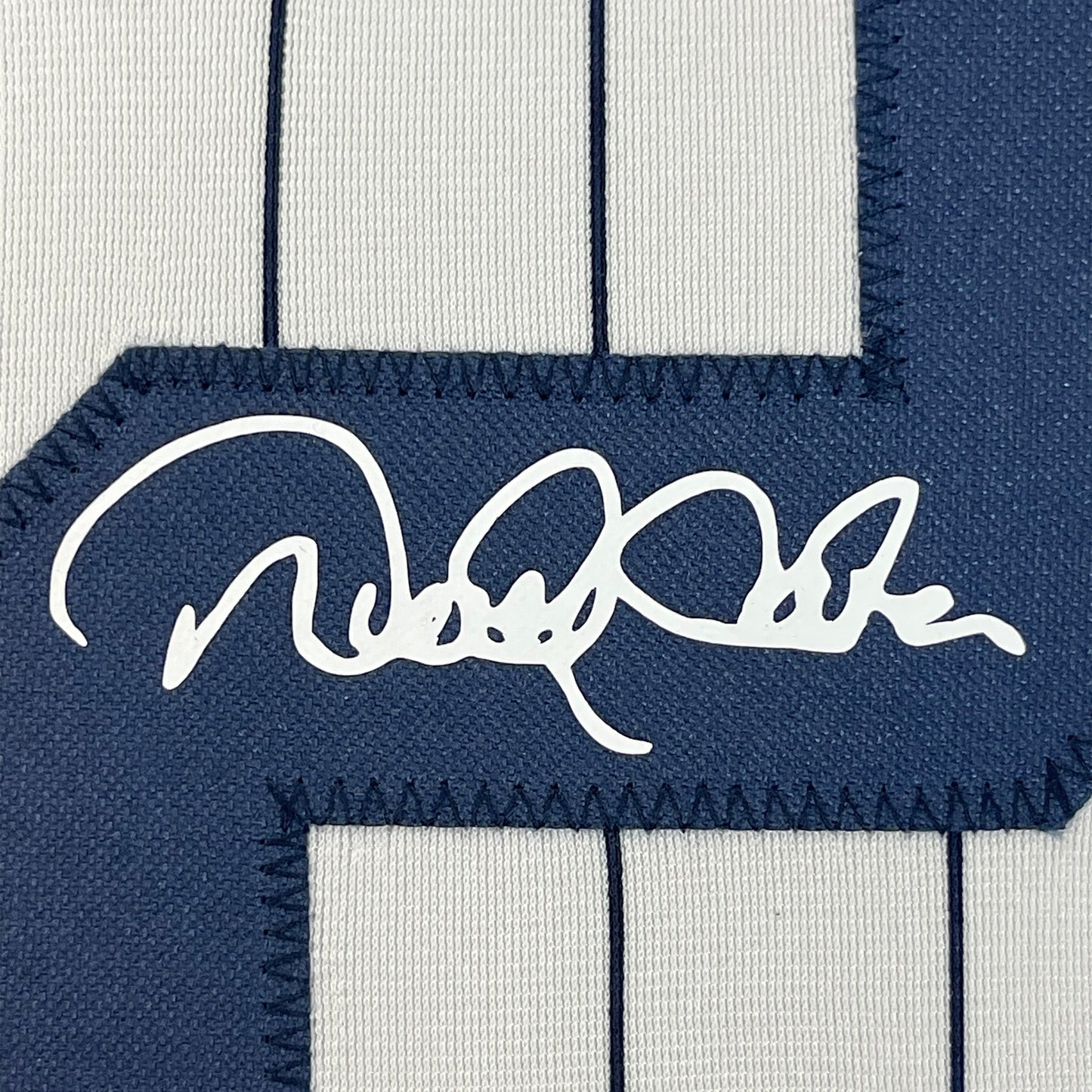 Framed Facsimile Autographed Derek Jeter 35x39 New York Pinstripe Reprint Laser Auto Baseball Jersey
