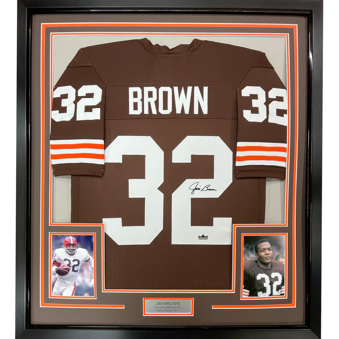 Framed Facsimile Autographed Jim Brown 35x39 Cleveland Brown Reprint Laser Auto Football Jersey
