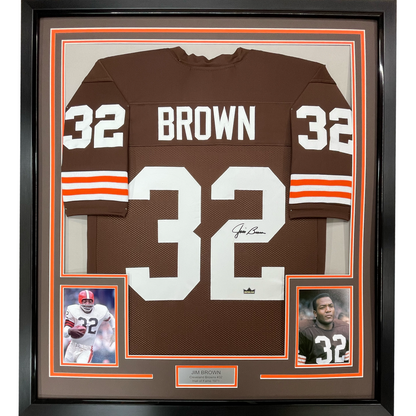 Framed Facsimile Autographed Jim Brown 35x39 Cleveland Brown Reprint Laser Auto Football Jersey