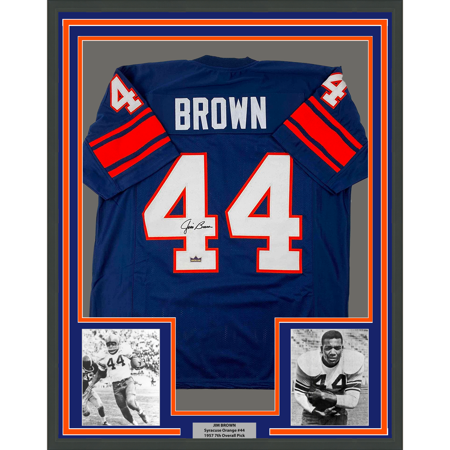 Framed Facsimile Autographed Jim Brown 35x39 Syracuse Blue Reprint Laser Auto College Football Jersey