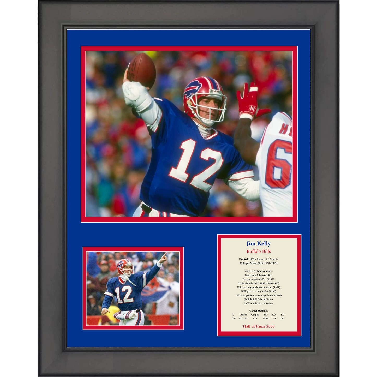 Framed Jim Kelly Hall of Fame Buffalo Bills 11"x14" Football Three Photo Collage