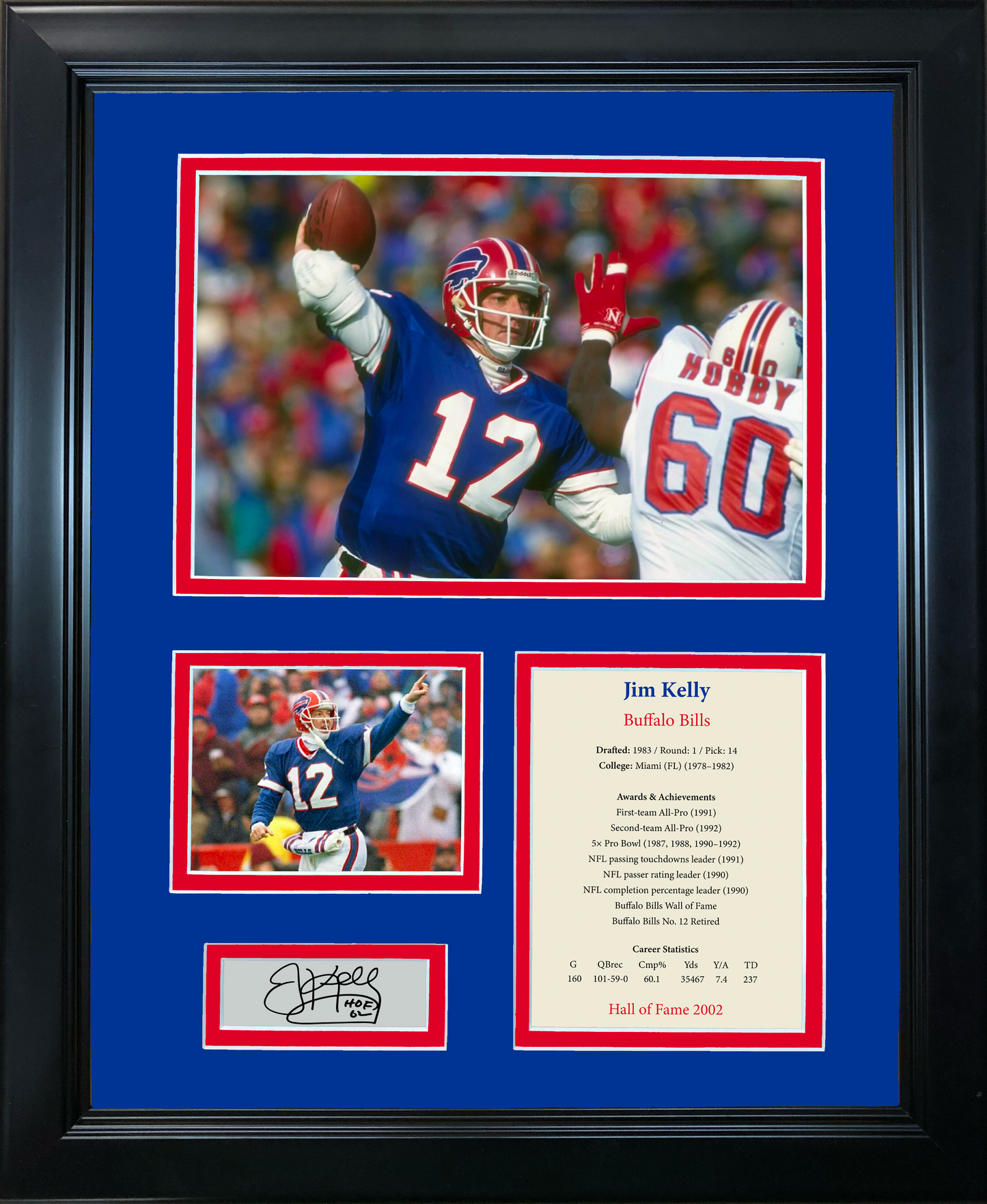 Framed Jim Kelly Hall of Fame Facsimile Laser Engraved Signature Auto Buffalo Bills 11"x14" Football Photo Sig Collage
