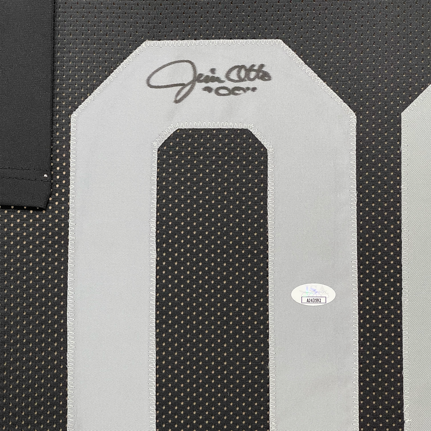 Framed Autographed/Signed Jim Otto HOF 80 35x39 Oakland Black Football Jersey JSA COA